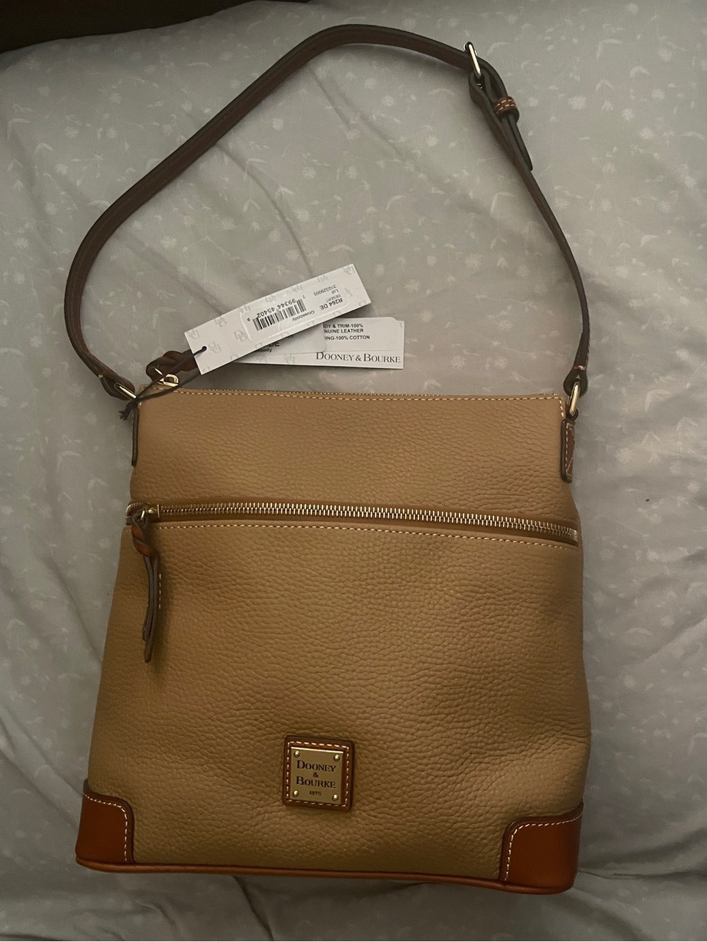 Dooney & Bourke Tan Pebble Leather Crossbody with Brown Trim
